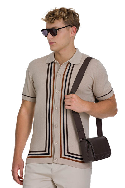 Hatemoğlu Ecru Regular Fit Polo Neck Cotton T-Shirt