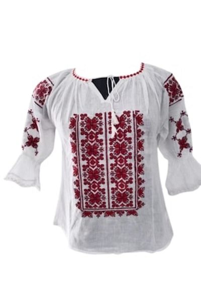 OEM Bluza tip ie dama, Model Traditional, Bumbac, Broderie Rosu, Maneca 3/4, Marime L