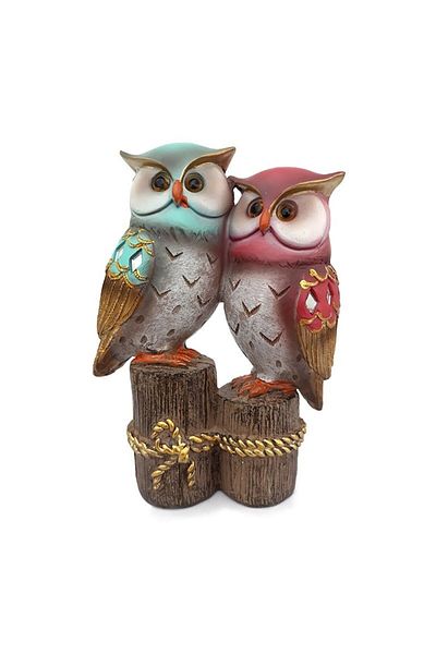 OEM Decorative Resin Ornament with Two Owls on Wood Log, 13x19 cm