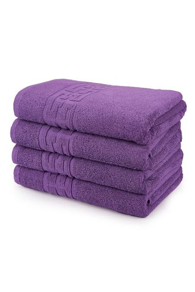 OEM Set 4 Bath Towels, Cotton, Greek Border, 500g/m², 70x140cm, Purple