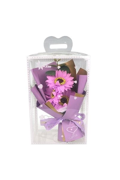 OEM Bouquet with Three Soap Chrysanthemums in Plastic Box