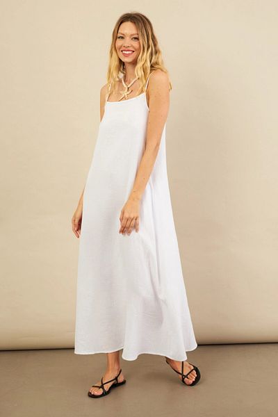 Cool & Sexy Γυναικείο Λευκό Φόρεμα Midi Muslin με λουράκι με κορδόνι BTY100