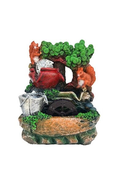 OEM Fantana electrica din rasina cu veverita si bila, model moara, 20x27cm, m...