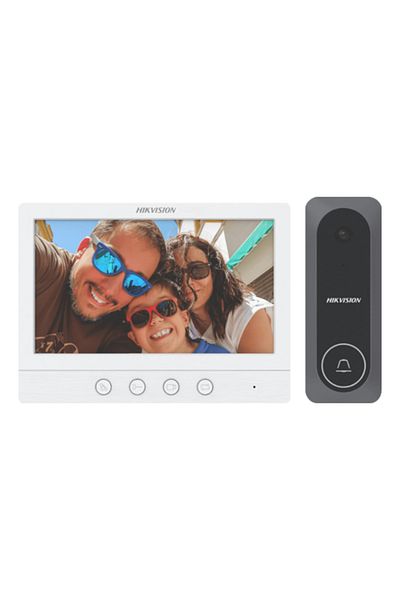 Hikvision Kit videointerfon analogic, ecran de 7', conexiune 4 fire pentru 1 familie, IR - DS-KIS212