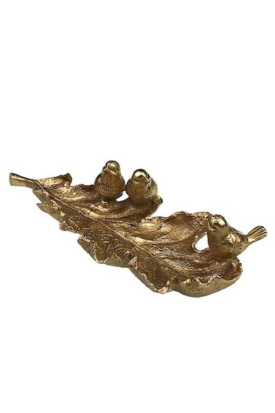 OEM Decoratiune din rasina, Frunza cu Pasari, 34X16cm, Auriu