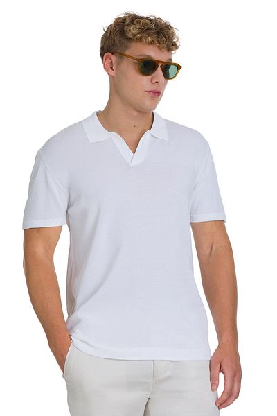 Hatemoğlu White Regular Fit Polo Neck Rayon T-Shirt