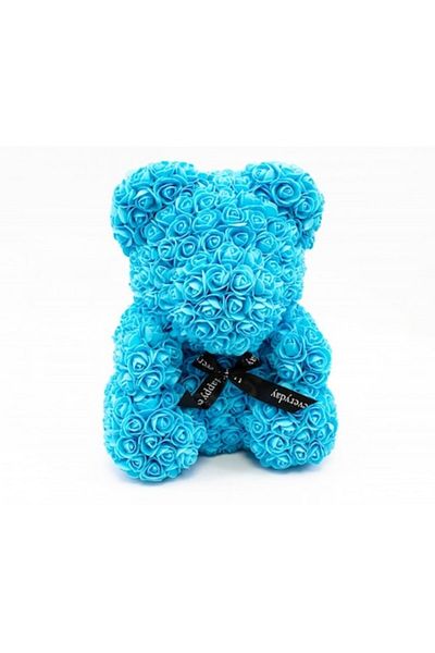 OEM Teddy bear dressed in soap roses in box 35cm, blue