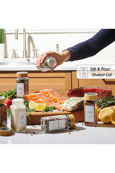 Saharaz 24 Glass Spice Jars,4oz Empty Square Spice Containers Set,Food Storage,Silicone Funnel