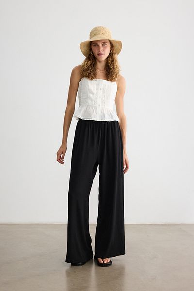 BE BLUE Black Kri̇nkil Pants with Elastic Waist