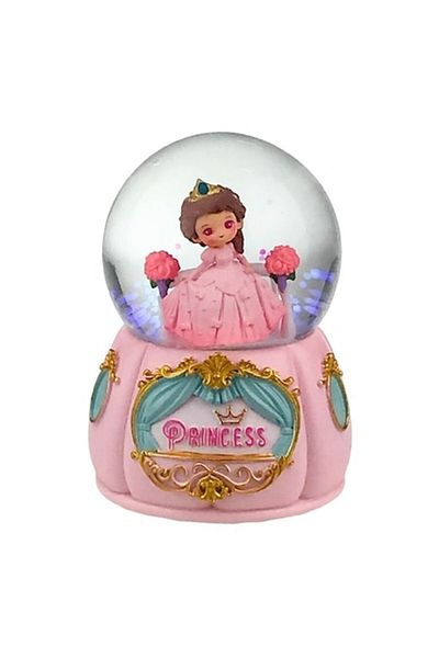 OEM Glass globe with water on resin base 'Princess', battery-powered, 9x13 cm, pink-multicolor