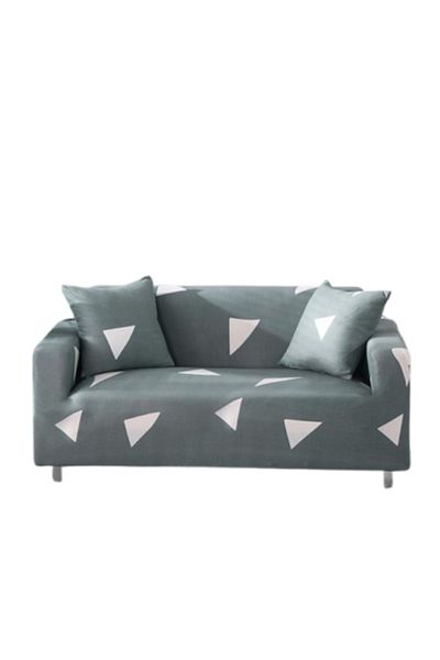 OEM Elastic Sofa Cover Comfort, Elastane, Triangle Print, L-3 Seats, 185x230cm, White-Grey