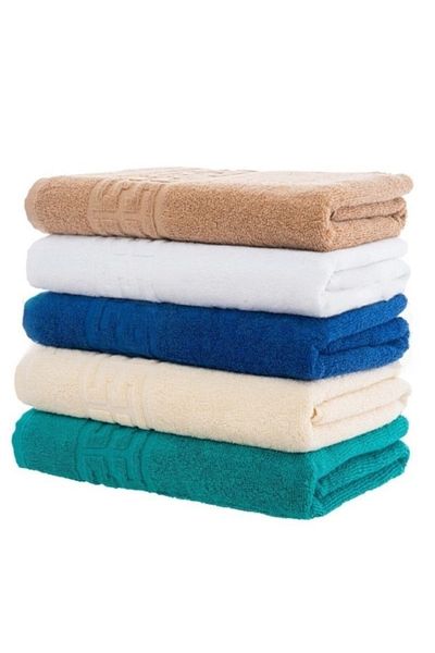 OEM Set of 5 bath towels, Cotton, Plain, Greek Border, 500g/m², 70x140cm, M22, Multicolor