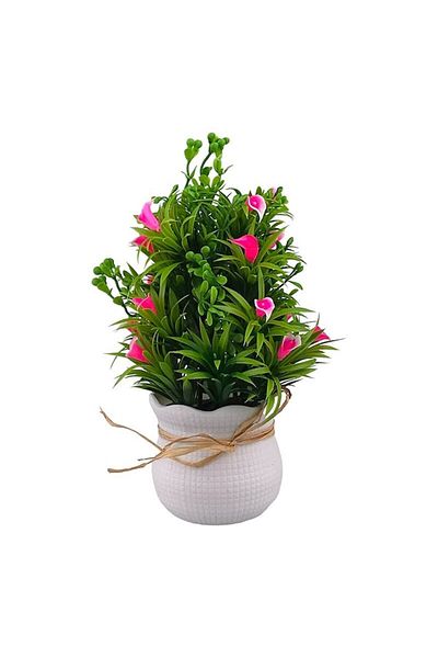OEM Plastic Flower Pot with Flowers and Ribbon, 13x24 cm, Pink-Multicolor