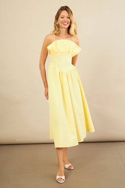 Cool & Sexy Women's Yellow Flounced Midi Dress Mi̇l4856