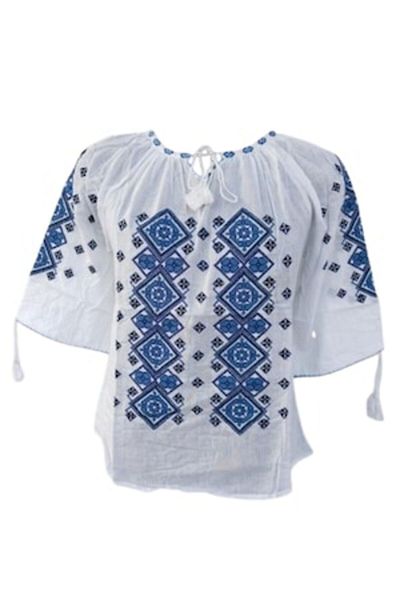 OEM Women's Traditional Embroidered Blouse, Blue-Black, Cotton, 3/4 Sleeve, Size 3XL