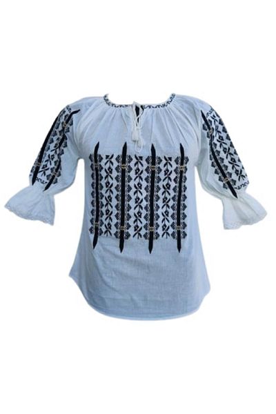 OEM Traditional Romanian Women's Blouse, Cotton, Black-White, Size L