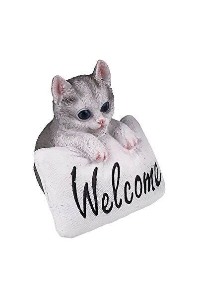 OEM Resin decoration in cat shape with 'Welcome' text, 10x10 cm, multicolor