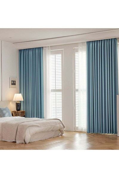COOYA Blackout Curtain, Cashmere Curtain for Bedroom, Living Room, Balcony, Two Packs (Blue)