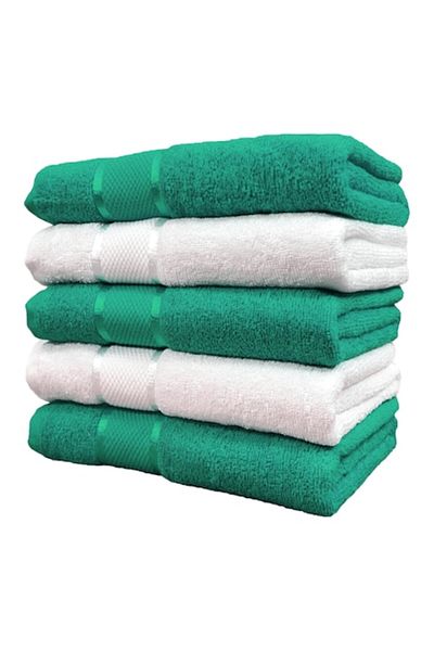 OEM Set 5 bath towels, Cotton, 400g/m², 70x135cm, Dark Green-White