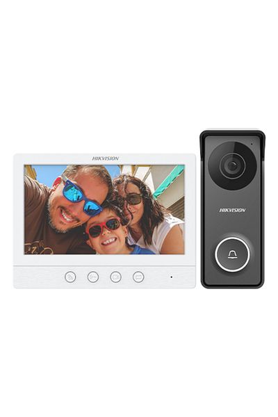 Hikvision Kit videointerfon analogic, ecran de 7', conexiune 4 fire pentru 1 familie, IR, IK08 - DS-KIS213