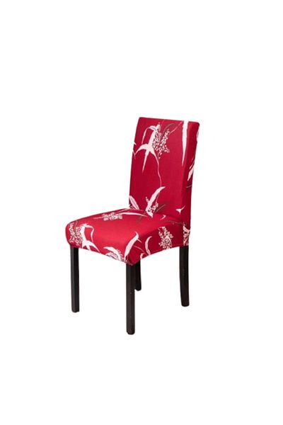 OEM Set 6 chair covers, Polyester with Elastane, Abstract Print, Red-White