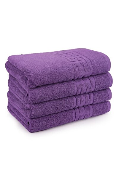 OEM Set 4 face towels, Cotton, Greek Border, 500g/m², 50x90cm, Purple