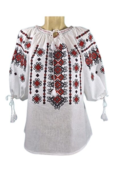 OEM Women’s Blouse - Traditional Embroidery Red-Black, Cotton, 3/4 Sleeves, Size M