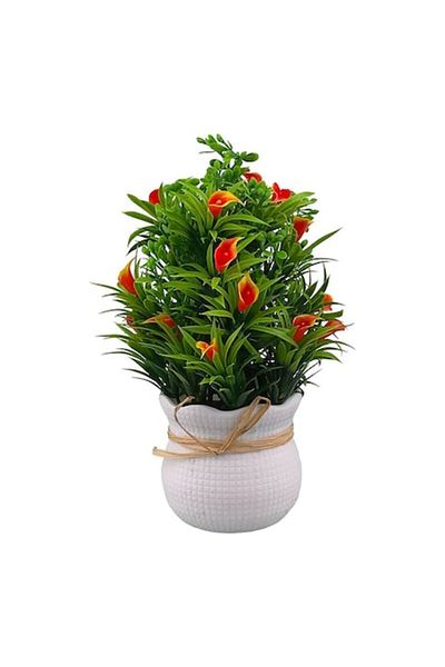 OEM Ghiveci din plastic cu flori si funda, 13x24 cm, portocaliu intens-multicolor