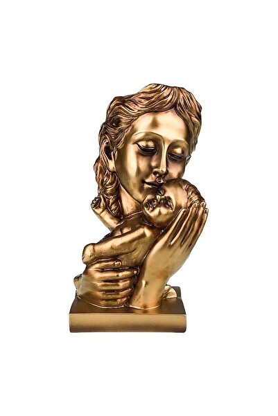 OEM Resin Statue Representing a Mother with Child, 14 x 29 cm, Gold