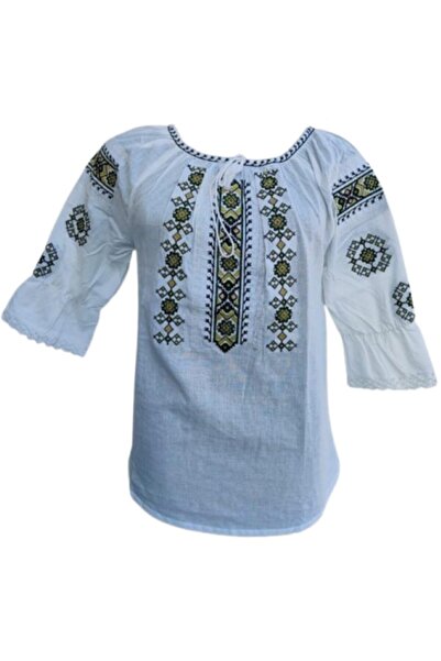 OEM Women's Traditional Romanian Blouse, Cotton, Light Beige, Size XL