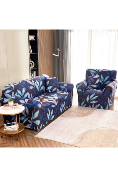 JOJO HOME Husă elastică pentru canapea, Jojo Home, model cu frunze bicolore, mărimea M pentru canapea cu 2 locuri, 140x180cm