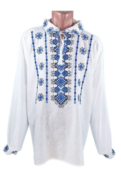 OEM Bluză tradițională bărbătească cu mâneci lungi, broderie negru-albastră, bumbac, mărimea 2XL