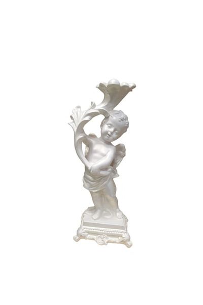 OEM Înger decorativ din rășină cu frunze, 32 cm, alb perlat