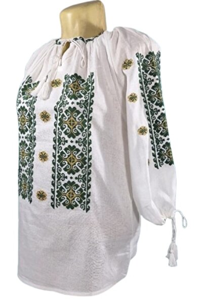 OEM Ie Women, Cotton, Green-Yellow Embroidery, Traditional Model, Long Sleeve, Size S