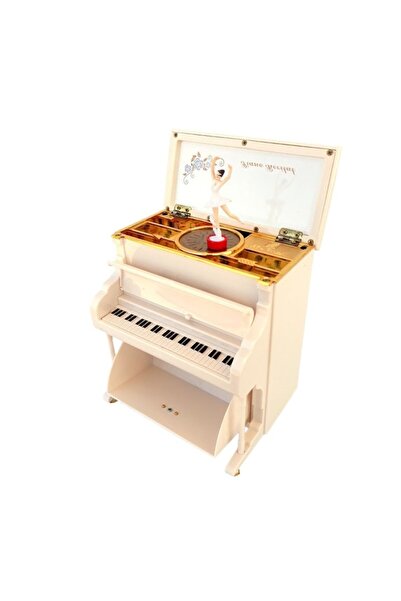 BV Music Box with Key, Shaped Like a Piano, with Ballerina, 22 cm