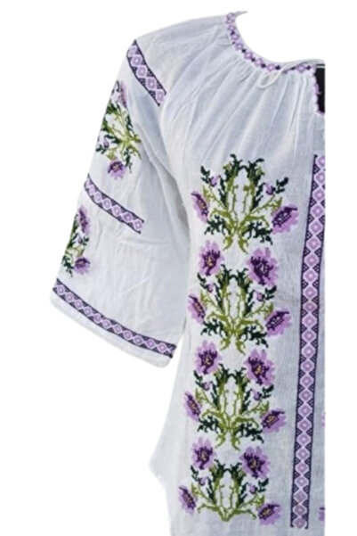 OEM Bluza tip ie dama, Bumbac, Model Traditional, Maneca 3/4, Broderie Multicolor, Marime L