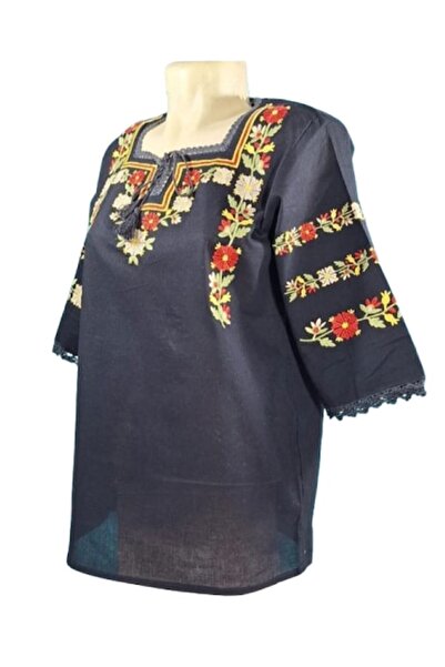 OEM Women's Blouse - Traditional Embroidered, Black, Size L