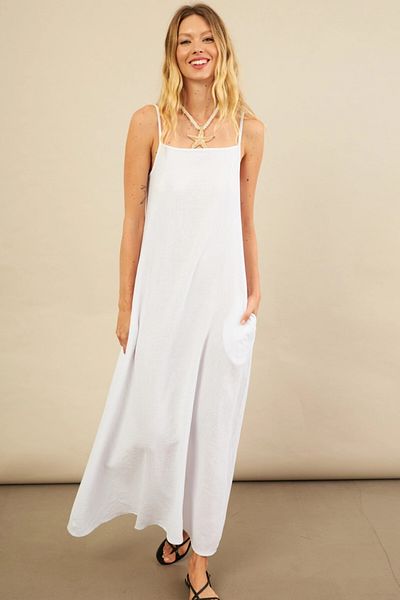 Cool & Sexy Γυναικείο Λευκό Φόρεμα Midi Muslin με λουράκι με κορδόνι BTY100