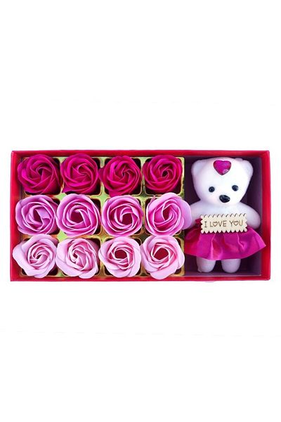 OEM Cutie cu trandafiri din sapun si ursulet, cutie 24x12cm