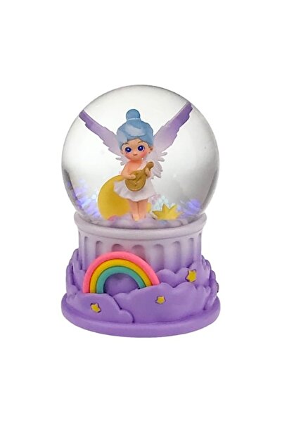 OEM Glob de sticlă cu apă și înger, bază din rășină cu curcubeu, violet, 9x13 cm