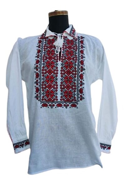 OEM Ie traditionala, din bumbac, pentru barbati, broderie rosu bordo, marime 2XL