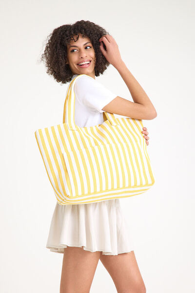SoMami Premium Cotton Woven Women's Colorful Striped Beach Bag / Shoulder Bag