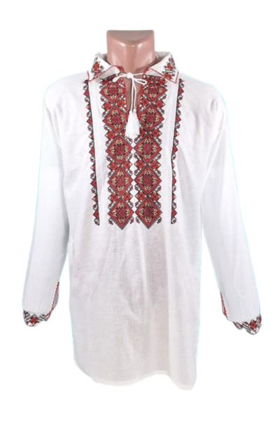 OEM Ie Traditionala Barbati, Maneca Lunga, Broderie Rosu-Bej, Bumbac, Marime XL