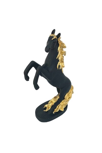 OEM Obiect decorativ din rășină, cal în picioare, 12x20cm, negru-auriu
