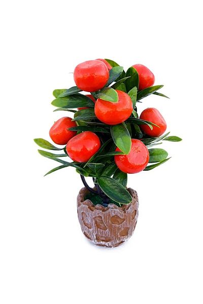 OEM Decorative tree made of plastic, fruits in pot with pebbles, 15x20cm, mandarins