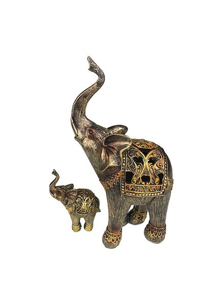 OEM Set 2 Resin Decorations, Elephants, 10x14cm/20x32cm, Gold