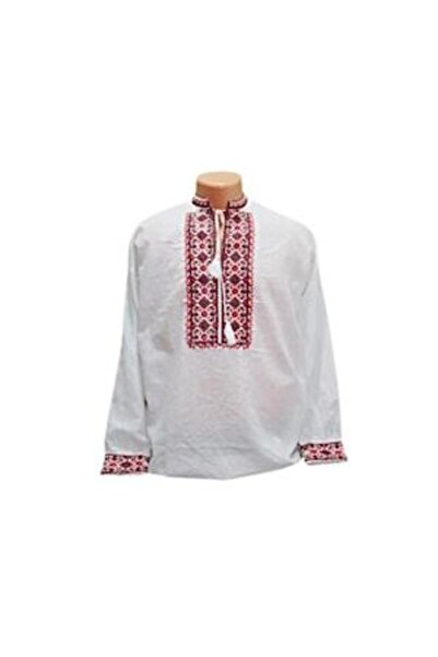 OEM Ανδρική Μπλούζα Παραδοσιακού Στυλ με Κέντημα Μαύρο-Κόκκινο, Μακρυμάνικο, ...