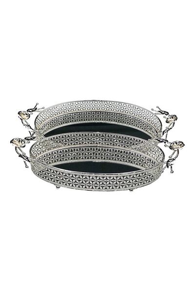 OEM Set de 2 boluri metalice pentru fructe cu oglindă, 23x40 cm, argintiu