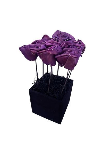 OEM Artificial Rose Arrangement in Wooden Pot, 20cm, Purple