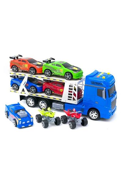 divendi-ro Camion cu 7 vehicule, cu sunet și lumini, funcționează cu 3 baterii, 68x13x21cm, multicolor